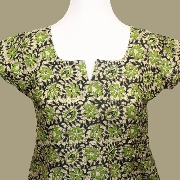 Cream Black and Green Printed Cotton Kurta | Muvvas Boutique - Picture 2 of 6